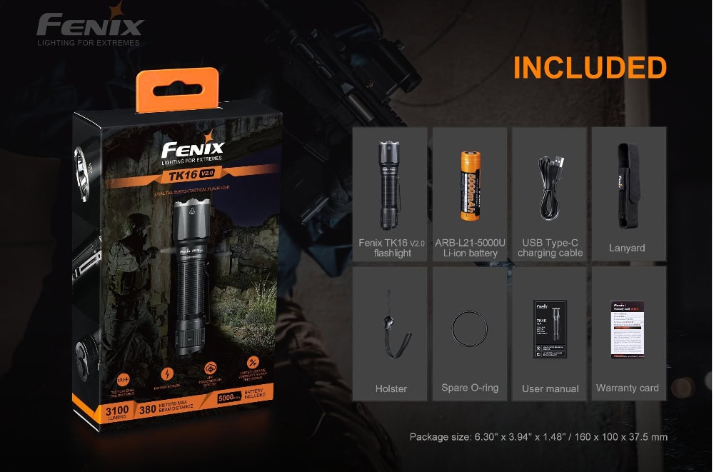 Fenix TK16 V2.0 Zaklamp Bijgeleverde Accessoires