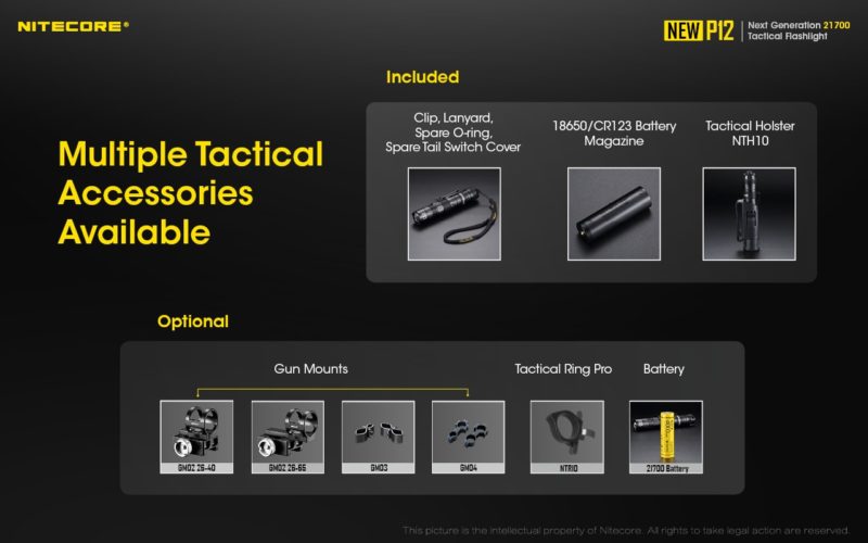 Nitecore P12 accessoires voor professioneel gebruik apart verkrijgbaar