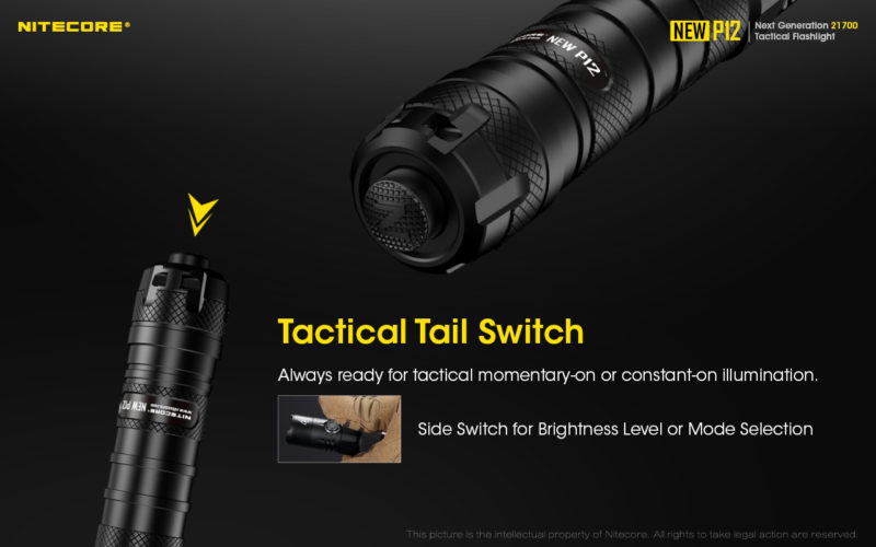 Nitecore P12 met tactische staartschakeling en zijschakeling