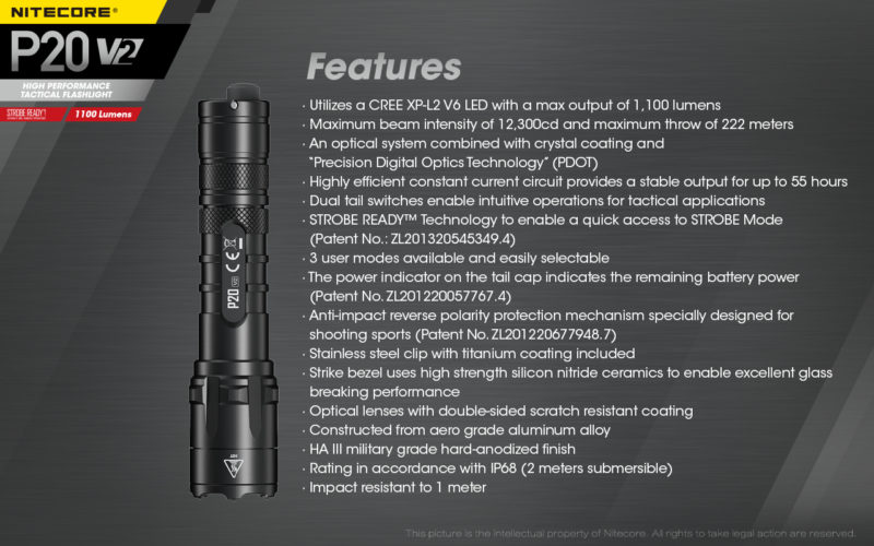 Nitecore P20 V2 zaklamp specificaties