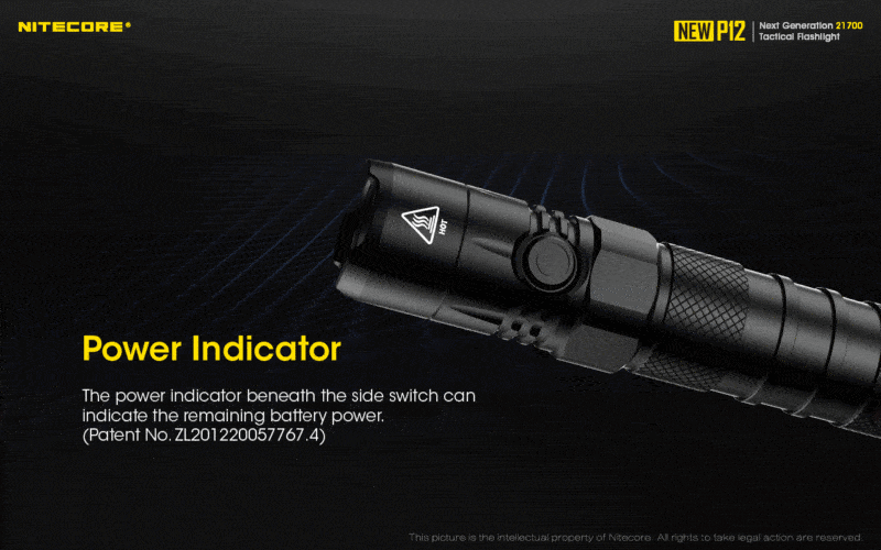 nitecore P12 met een betrouwbare batterij indicator