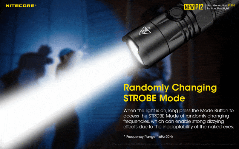 nitecore P12 random Strobe tegen aanvallers cq als zelfverdediging