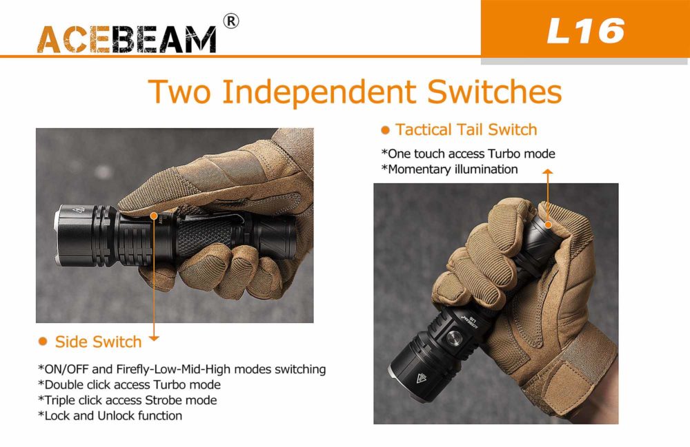Acebeam L16 Oplaadbare LED Zaklamp gebruiksopties