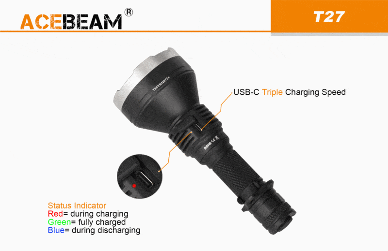 Acebeam T27 oplaadindicator