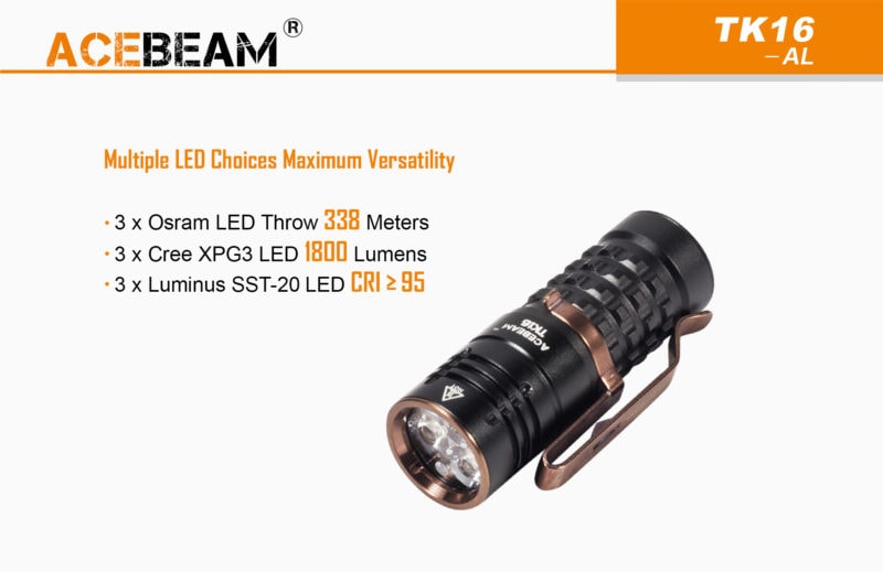 Acebeam TK16 verschillende leds