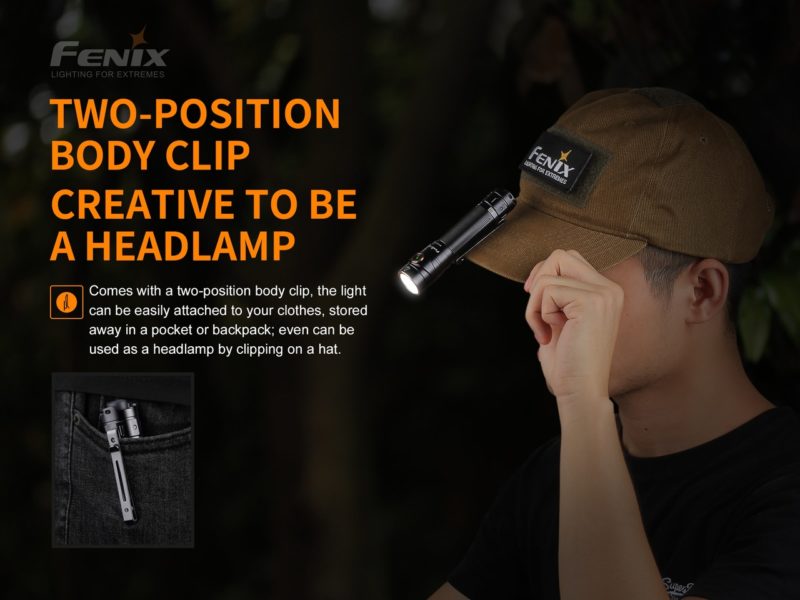 FENIX LD30 met clip op 2 manieren te gebruiken