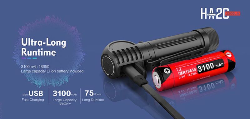Klarus HA2C LED Hoofdlamp incl 18650 Li-ion batterij