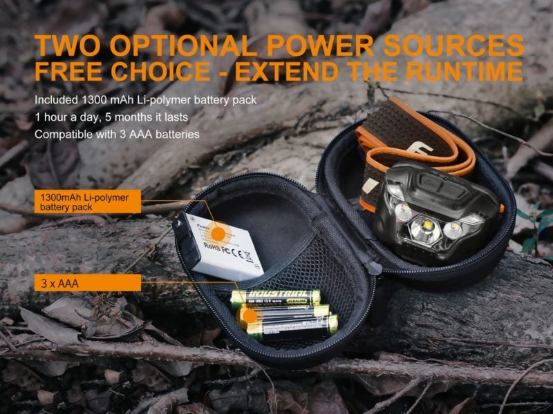 Fenix HL18R ultralight hoofdlamp diverse opties om op te laden