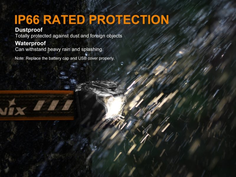 Fenix HL18R ultralight hoofdlamp kan in de regen worden gedragen