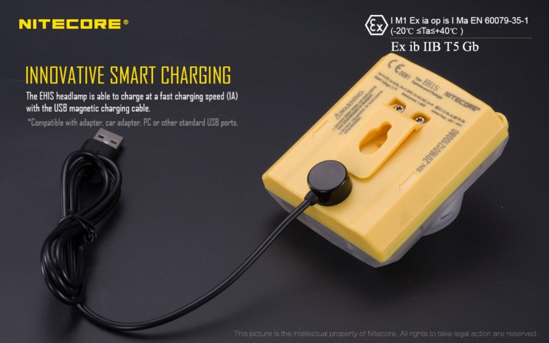 Nitecore EH1 hoofdlamp met magnetische oplader