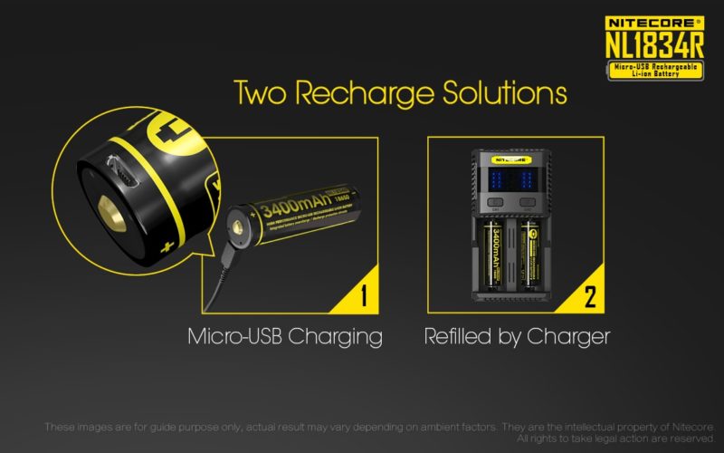 Nitecore 1834R op verschillende manieren op te laden