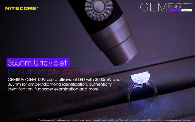 Nitecore GEM10 UV met een golflengte van 365 nm en IPX-8 classificatie