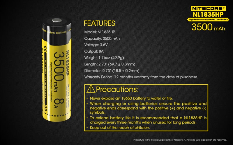 Nitecore NL1835HP - High Drain 18650 batterij 3500mAh 2