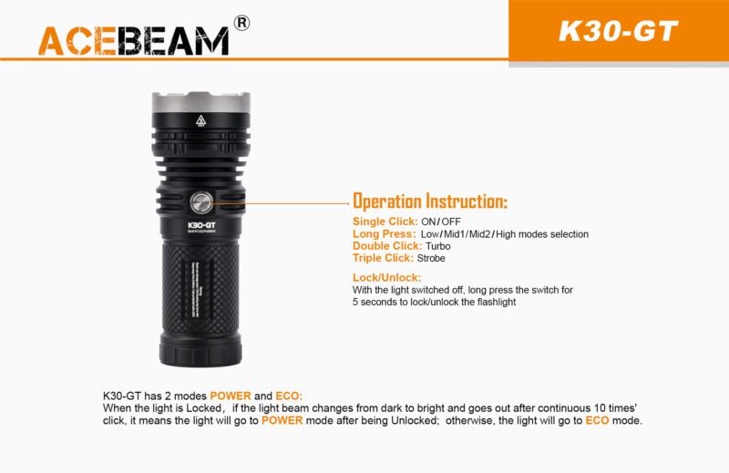 AceBeam K30 GT eenvoudige bediening