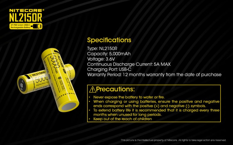 Nitecore NL2150R kenmerken