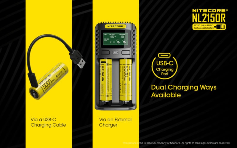 NITECORE NL2150R verschillende oplaadmogelijkheden