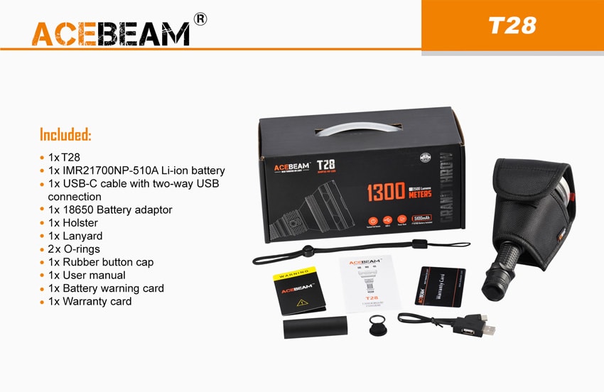 Acebeam T28 meegeleverde accessoires