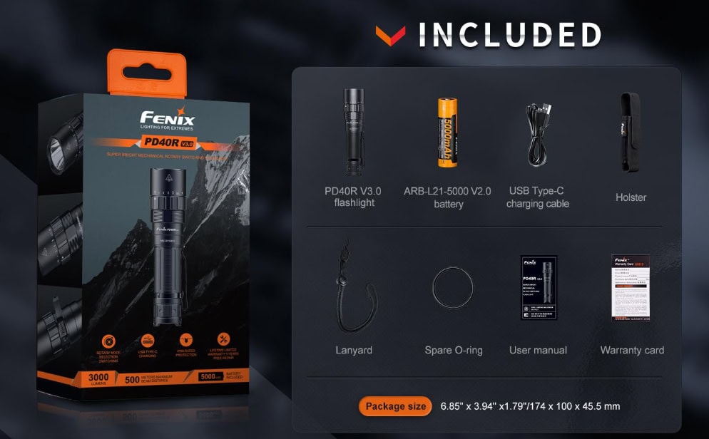 Fenix PD40R V3.0 Zaklamp Bijgeleverde Accessoires