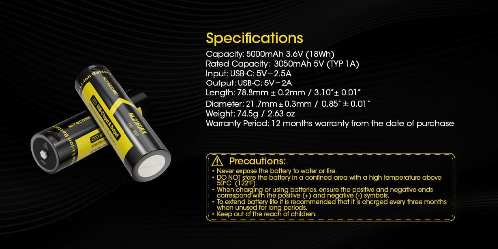 Nitecore NL2150RX Specificaties
