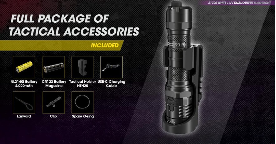 Nitecore P20i UV Zaklamp Bijgeleverde Accessoires