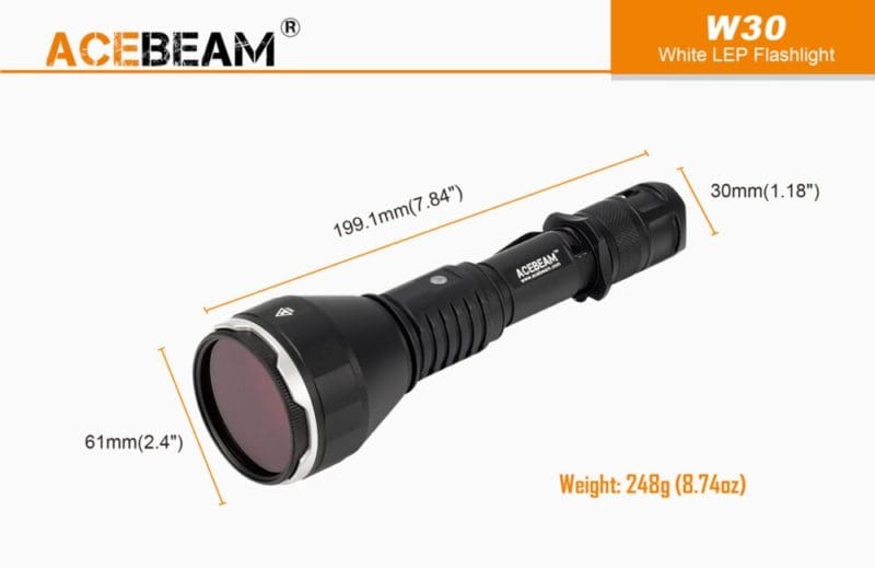 ACEBEAM W30 LEP Zaklamp afmetingen