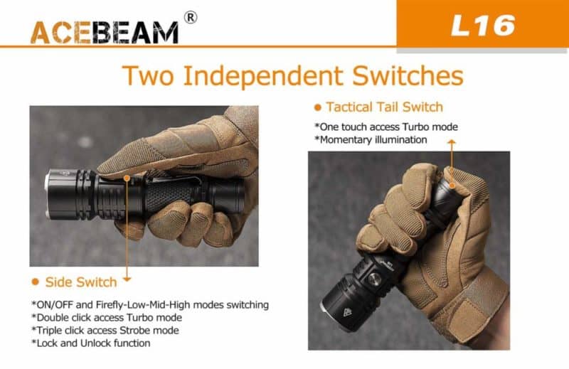 Acebeam L16 Oplaadbare LED Zaklamp gebruiksopties