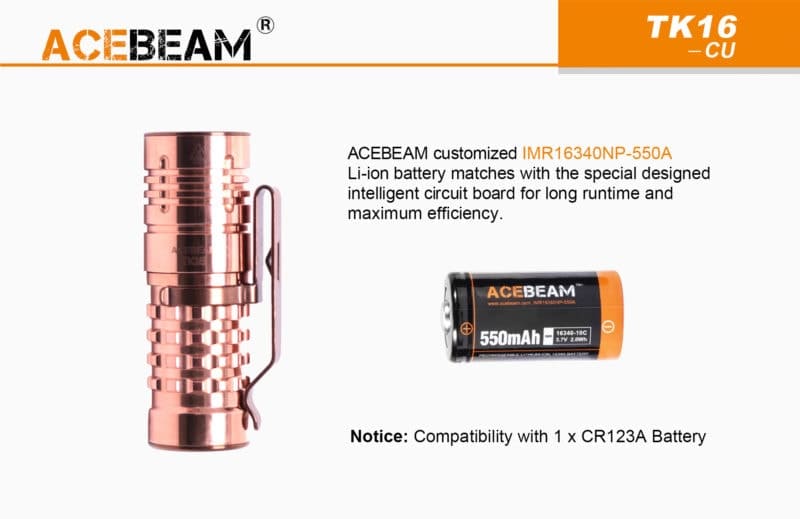 Acebeam TK16 CU batterij