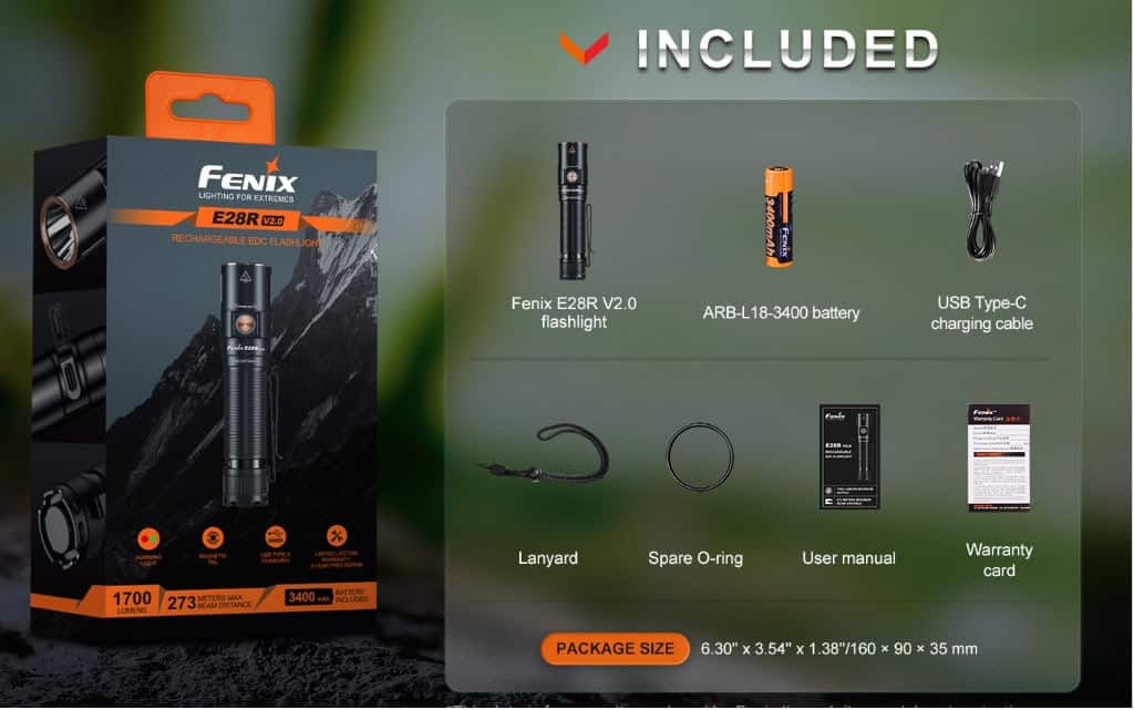 Fenix E28R V2.0 Zaklamp Meegeleverde Accessoires