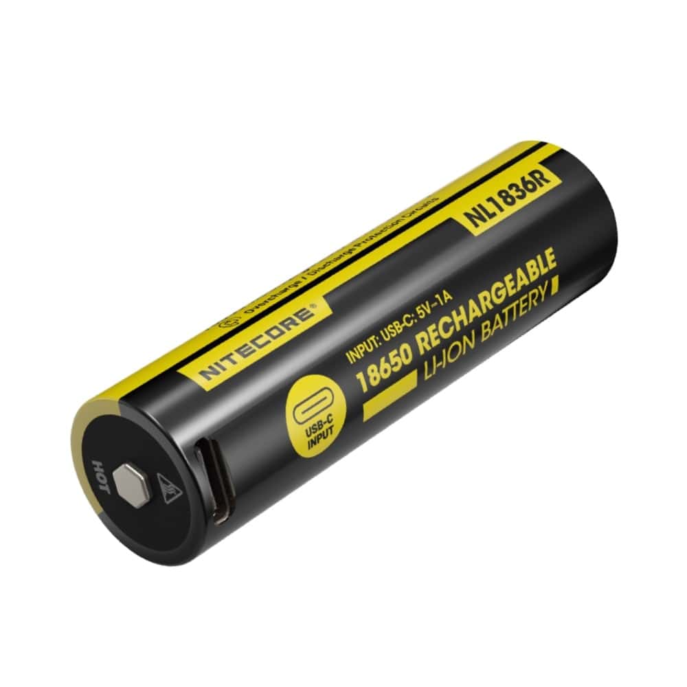 Nitecore nl1836r usb-c oplaadbare 18650 batterij productfoto