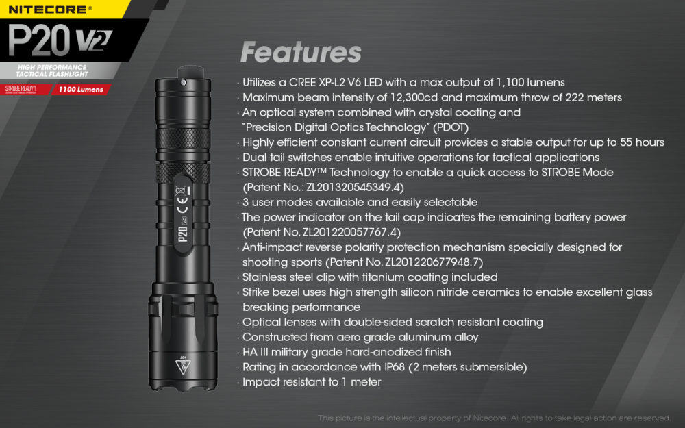 Nitecore P20 V2 zaklamp specificaties