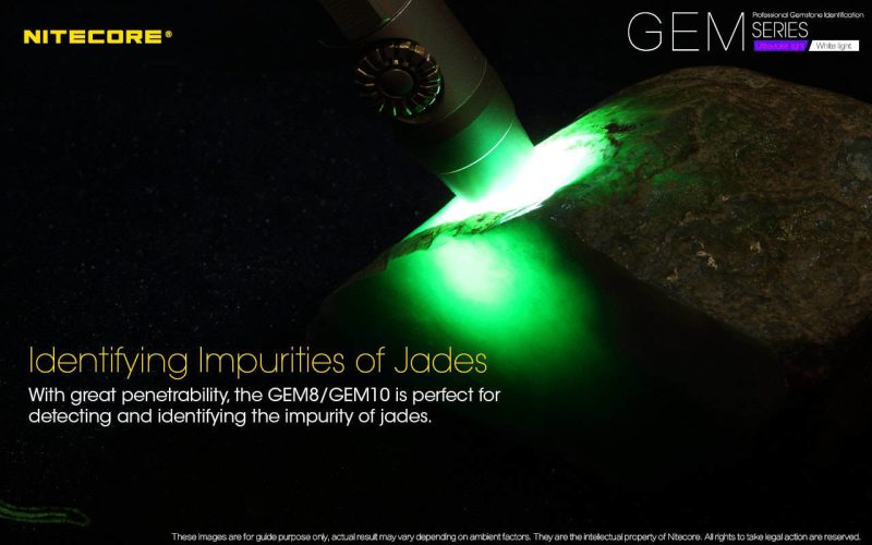 Nitecore gem10uv uv penlamp kan goed doordringen in materialen zoals robijnen en goud