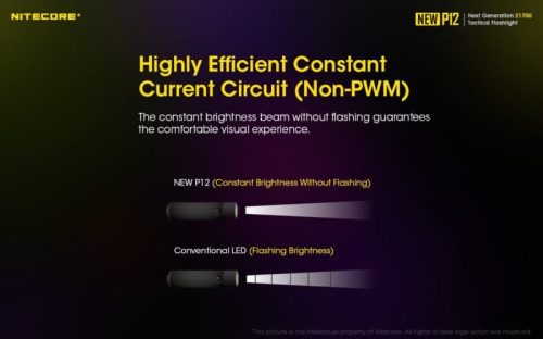 Nitecore p12 met zeer efficient constante stroom circuit voor een constante lichtbundel